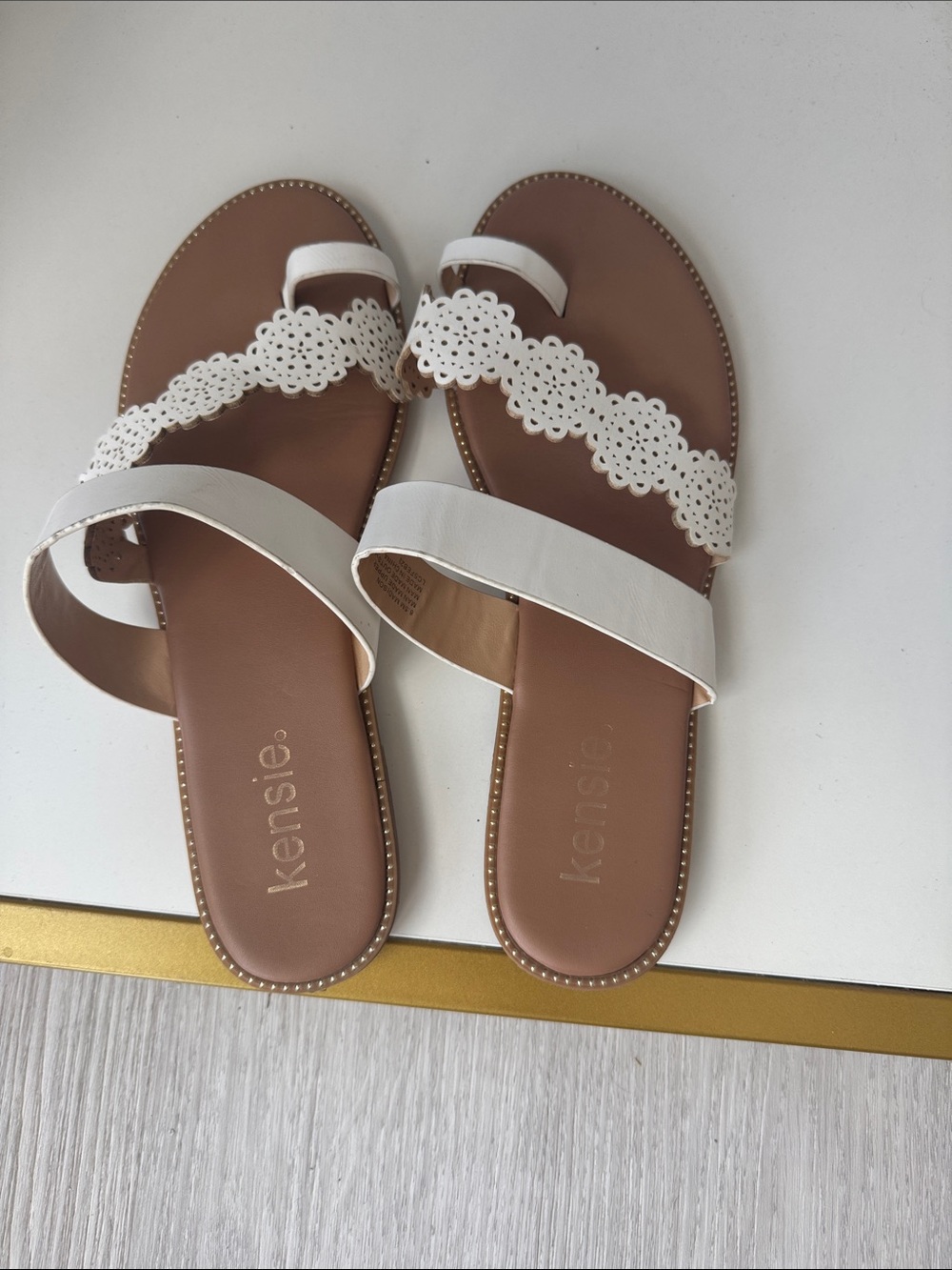 Kensie White Floral Laser-Cut Double Strap Sandals